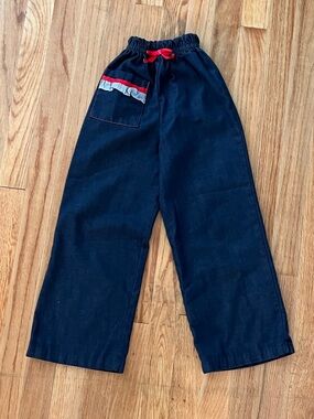 Vintage 70s Heath-Tex Girls Denim Bell Bottoms Size 9 Dark Wash Ruffle Pocket